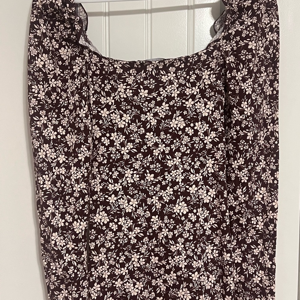 ASOS Brown and White Off the Shoulder Puff Sleeve Dress - Picture 9 of 10